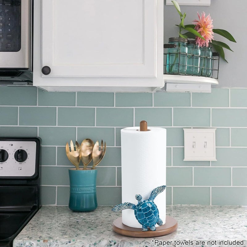 YLOVAN Turtle Paper Towel Holder - Coastal Decor Home Beach House Gift Sea Turtle Gifts for Women Bathroom Decor Unique Funny Cute Cool Paper Towel Holder Stand Kitchen Counter Beach Themed Accessories Stuff - Image 2